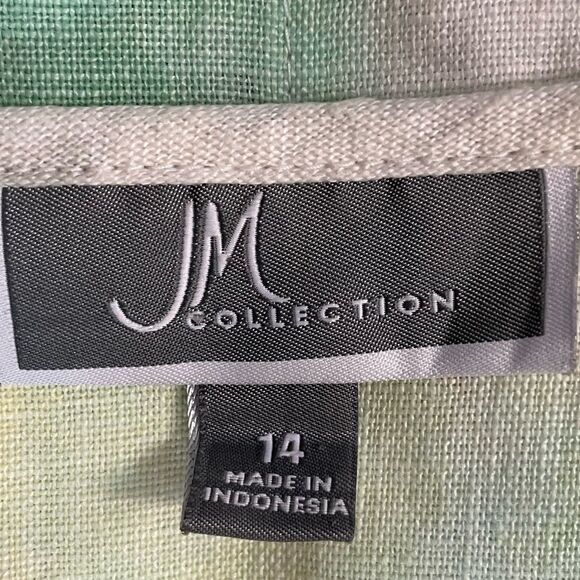 JM Collection Tie-Dye Linen Shirt Size 14 Collarless Button Front - Picture 9 of 9